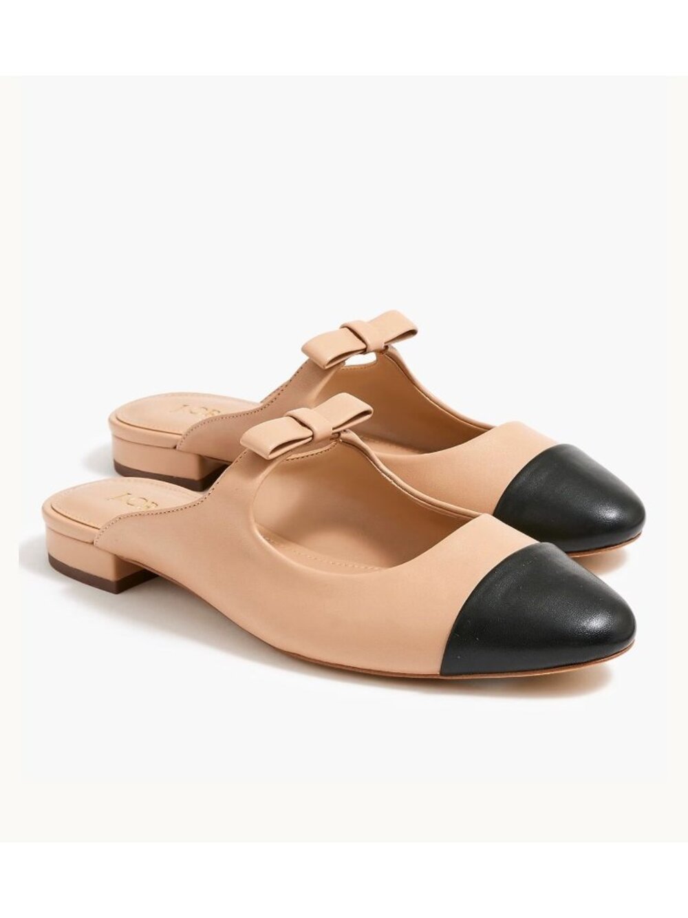 NEW J.Crew Cap Toe Bow Mules Nude/Black - Size: 6